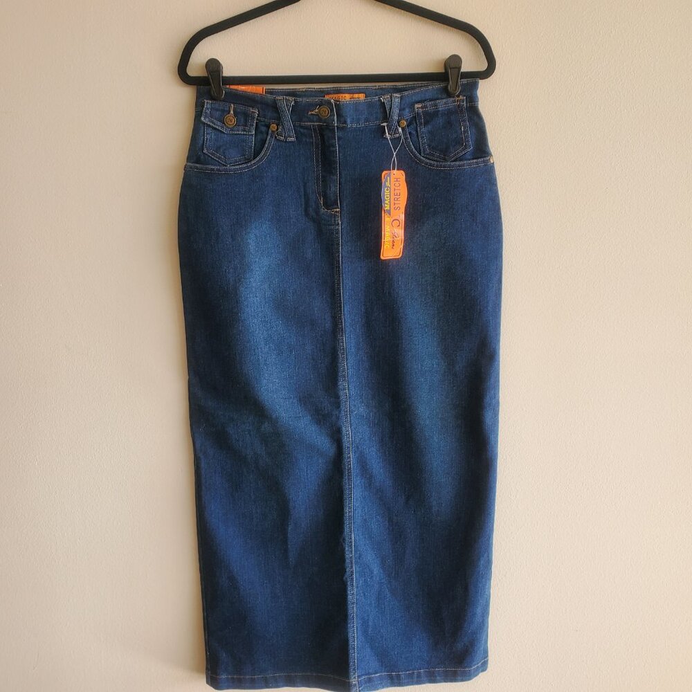 NWT Magic Jeans W Stretch Fitted Slim 36"  Long Denim Skirt Back Slit 9/10 A198